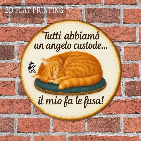 HELLOYOUNG Italian Cat Angel Metal Tin Sign 8x8 Inch "My Angel Meows" Rustic Wall Decor Aluminum Art for Home Porch Gift 2D Farmhouse Brick Wall Art