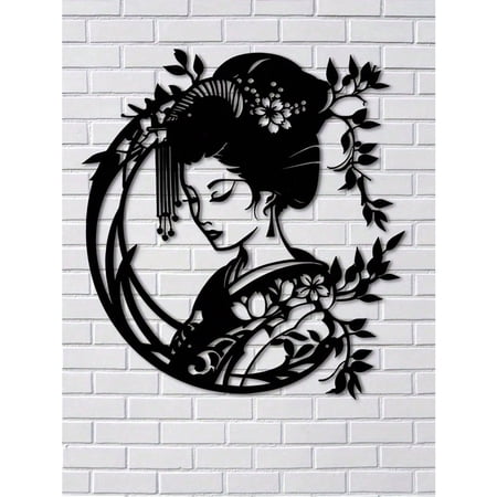 HELLOYOUNG Japanese Geisha Metal Wall Art Vintage Zen Decor for Living Room Bedroom, Weather-Resistant Outdoor Garden Wall Sculpture Home Decor