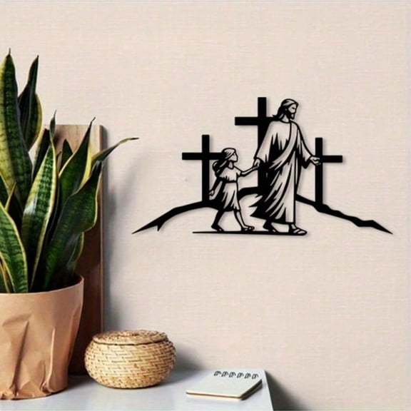 HELLOYOUNG Jesus Cross Wall Art Metal, Intricate Sculptural Crucifix for Home Decor, Durable Weather-Resistant Indoor Outdoor Christian Gift for Living Room Prayer Corner, Rust-Proof Easy Install