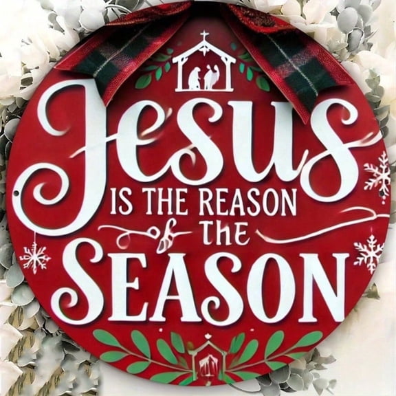 HELLOYOUNG Jesus Is The Reason Metal Christmas Sign 8x8" - Festive Snowflake Holly Iron Wall Decor for Home Living Room Christmas Holiday D