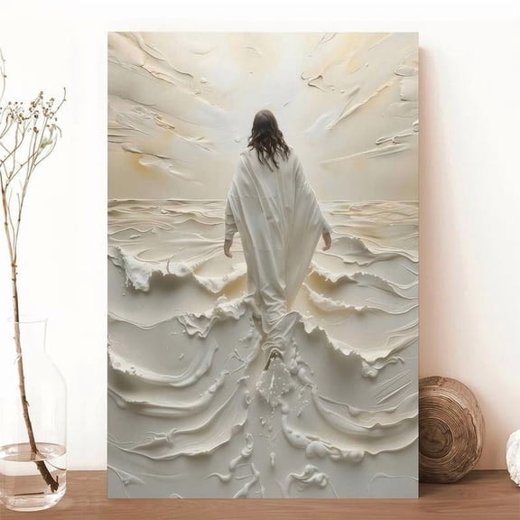 HELLOYOUNG Jesus Walking On Water Tin Wall Art Modern Christian Religious Decor Divine Light Inspirational Spiritual Poster Ready To Hang For Home Gift Aluminum Plaque Signs Mural Art
