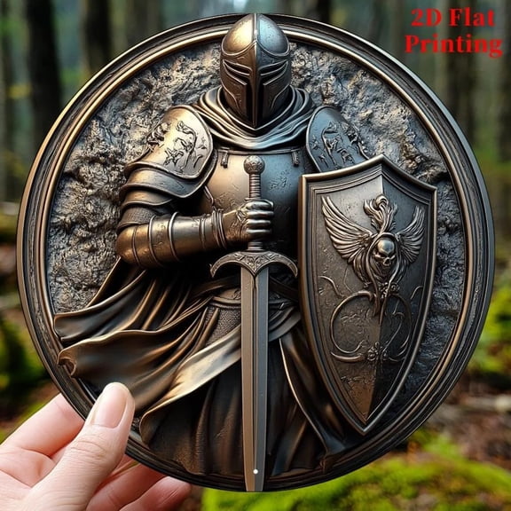 HELLOYOUNG Knight Sword & Shield Aluminum Metal Sign 8x8 Inch - Home Office Garden Wall Decor Father's Day Gift 1PC