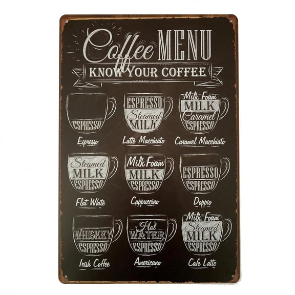 HELLOYOUNG "Know Your Coffee" Retro Metal Tin Sign Coffee Menu Poster Bar Pub Wall Decor for Coffee Lovers