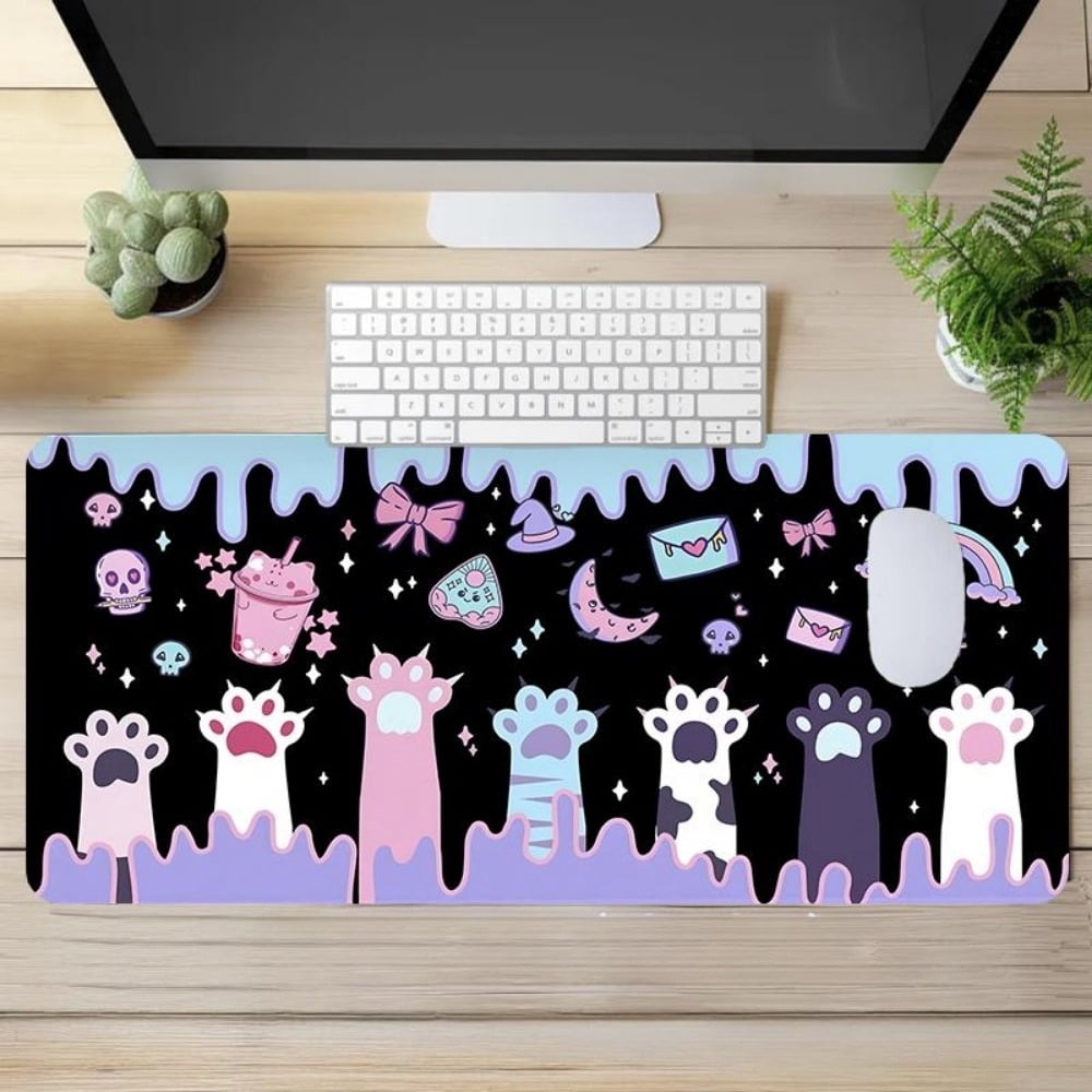 HELLOYOUNG Large Gaming Mouse Pad, Gothic Cute Cat Claw Print Desk Mat, Non-Slip Stitched Edge Washable Office Decor & Gift