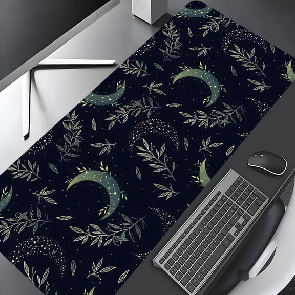 HELLOYOUNG Large Gaming Mouse Pad, Non-Slip Rubber Base, Plant Moon Pattern, Desk Mat for Office & PC Gaming, Durable Stitch Edge, Smooth Glide Surface