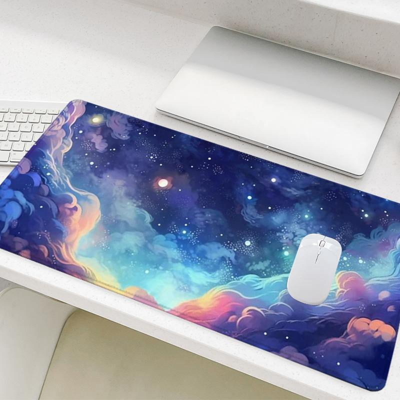 HELLOYOUNG Large Gaming Mouse Pad with Starry Sky Cloud Pattern, Anti-Slip Rubber Base, Waterproof Stitched Edge for Office Desk Keyboard, Home Esports Computer Accessories