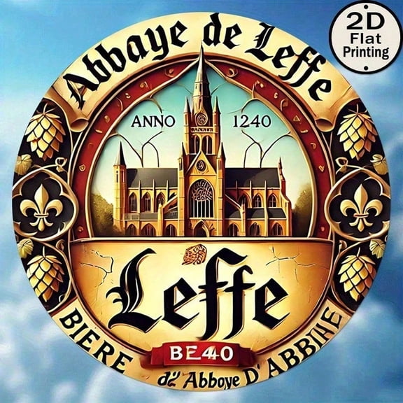 HELLOYOUNG Leffe Beer Logo Metal Wall Sign 8 Inch Round Tin Sign Vintage European Abbey Art for Home Bar Pub Decor Rustic Retro Wall Art