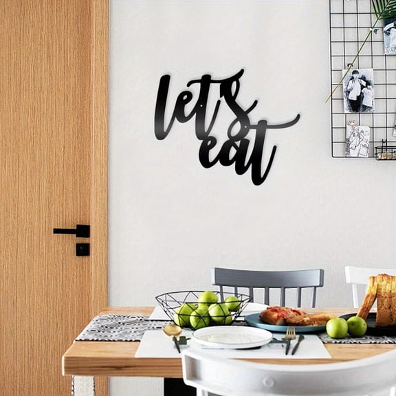 HELLOYOUNG "Let Eat" Metal Wall Art Kitchen Signs Rustic Iron Lettering Dining Room Hanging Decor Let Eat Decorative Art Font Logo Charming Script Farmhouse Signage