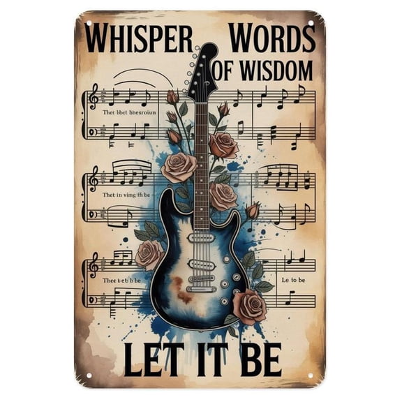 HELLOYOUNG Let It Be Guitar Music Tin Sign, Vintage Art Metal Sign Print Aesthetic Room Decoration for Home Bedroom Kitchen Bar Coffee Bathroom Indoor Outdoor Wall Decor, 8 X 12 in