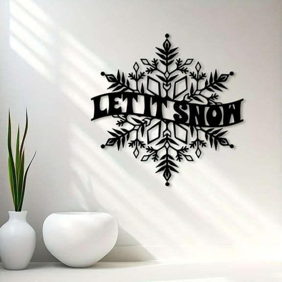 HELLOYOUNG  Let It Snow  Vintage Metal Wall Art - Rust-Proof Winter Statue Mural with Snowflakes & Pine Branches Perfect for Christmas Decor Festive Gift Winter Wonderl Atmosphere Signage