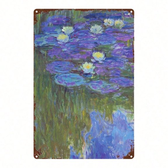 HELLOYOUNG Lilies Lake Metal Sign 8x12 Inch, Vintage Landscape Wall Art Decor, Rustic Iron Canvas Hanging Picture for Living Room Bedroom