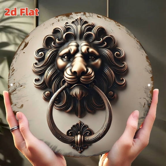 HELLOYOUNG Lion Head Knocker Metal Sign -  European Classic Guardian Design, Aluminum Wall Art for Entrance Room, Timeless Decor Gift**