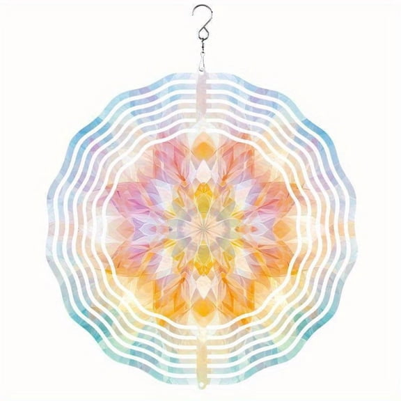 HELLOYOUNG Lotus Mandala Wind Spinner 360 Rotating Wind Chime for Garden Balcony Yard, 10 Inch Hanging Decor Soothing Spring Summer Gift