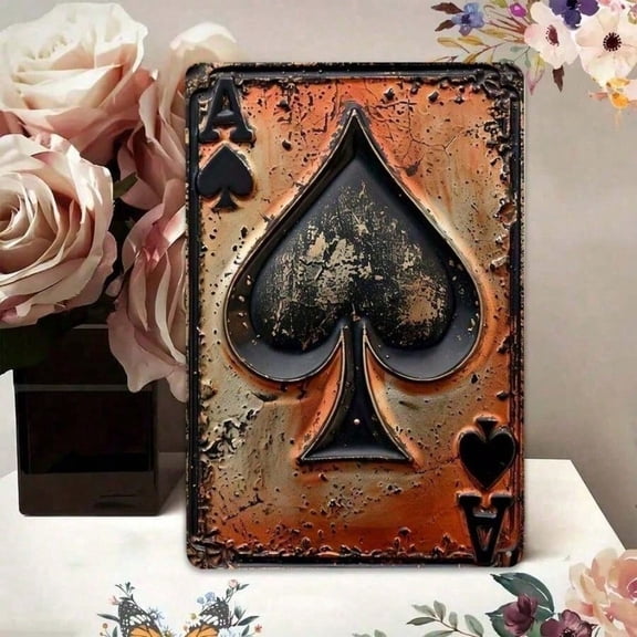 HELLOYOUNG Lucky Spade Vintage Metal Poker Sign Rustic Wall Art Decor for Man Cave Bar Gaming Room, Tin Signs Retro Metal Wall Decor with Hanging Hook