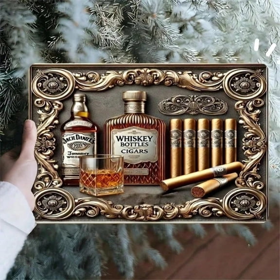 HELLOYOUNG Luxury Whiskey & Cigar Metal Tin Sign Vintage Embossed Iron Wall Art for Home Bar, Man Cave Decor, Unique Rustic Metal Sheet Wall Decor