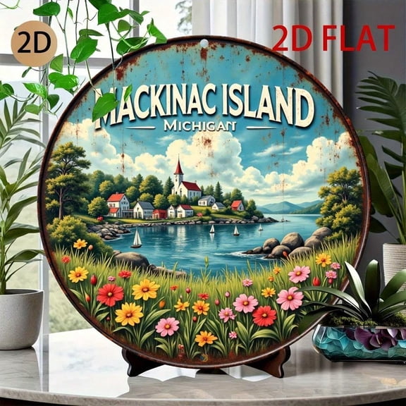 HELLOYOUNG MACKINAC ISLAND Michigan Vintage Metal Sign 8x8 Inch Retro Tin Wall Decor for Home Bar Caf Garage Pub American LookPlaques & Signs Wall Panels