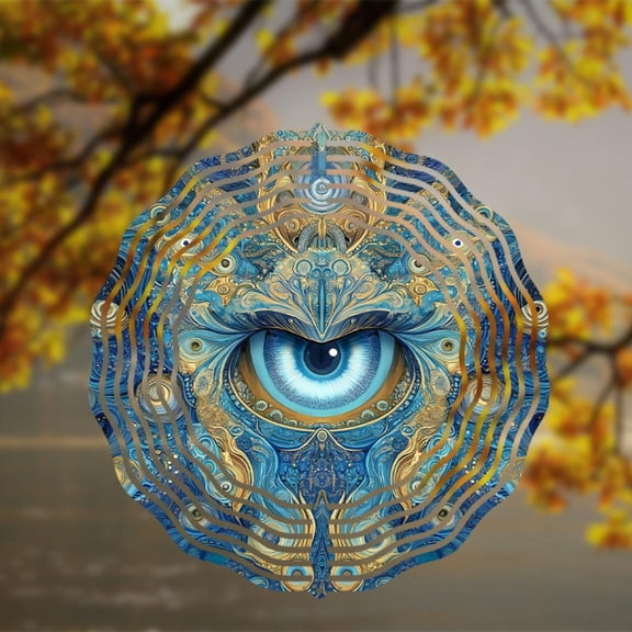 HELLOYOUNG Mandala Themed Colorful Wind Spinner Outdoor Garden Decor, Blue Golden Circular Kinetic Art Color Atmosphere Pendant for Yard Patio All Seasons