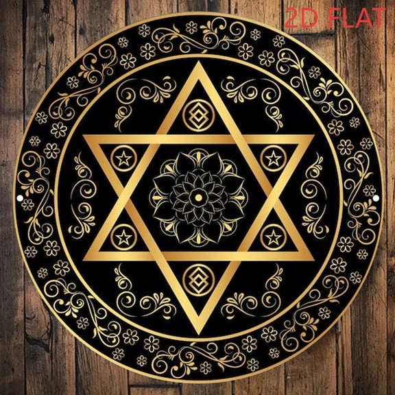 HELLOYOUNG Mandala Wall Decor 8 Inch Round Metal Sign Gold Black 2D Art for Home Bar Restaurant Jewish Theme Decor Wall Art
