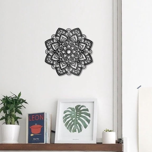 HELLOYOUNG Mandala Wall Decoration Metal Black Flower Ornament Wall Art Decor Silhouette Flower Laser Cut Hanging Sign  Wall Decoration Minimalist, for Garden Indoor Office