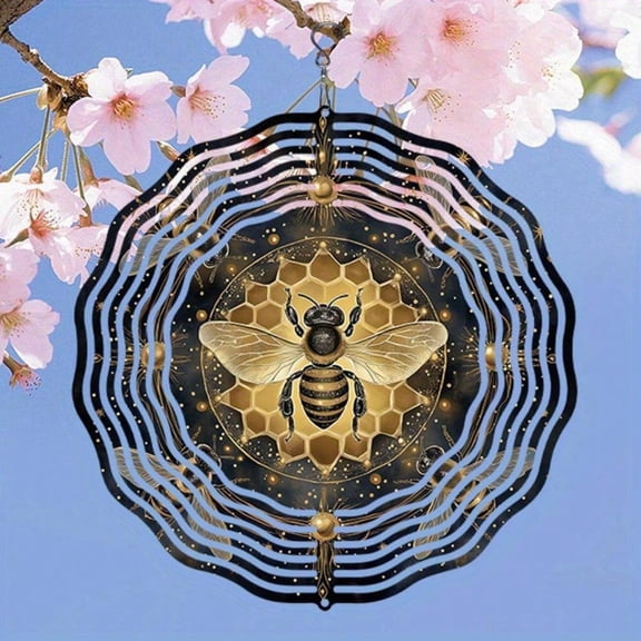 HELLOYOUNG Mandala Wind Chime, Bee-Themed Kinetic Art Wind Spinner for Garden, Weather-Resistant Outdoor Patio Decor with 360 Swivel Hook, Unique Holiday Gift for Yard and Balcony