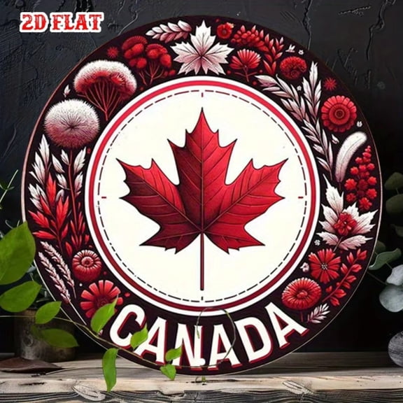 HELLOYOUNG Maple Leaf Wall Art Rustic Metal Sign Floral Design Lightweight Aluminum Decor for Home Garage Cafe Bar Red Black White