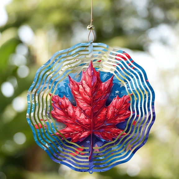 HELLOYOUNG Maple Leaf Wind Spinner Metal Garden Decor Outdoor Patio Hanging Art Stake Sculpture Unique Gift for Yard Home No Battery Required