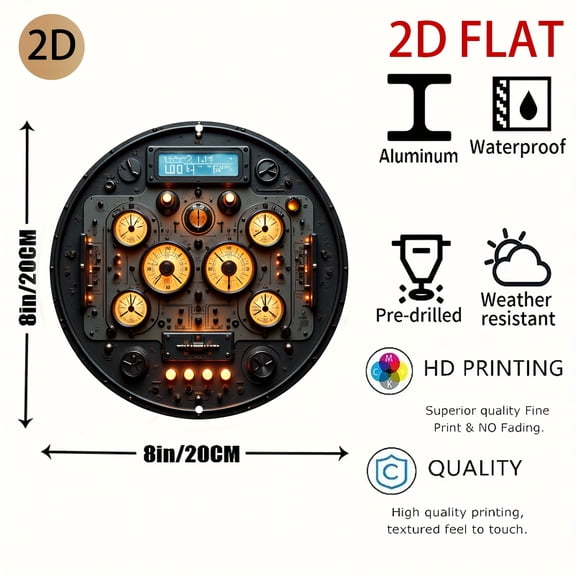HELLOYOUNG Mechanical 3D Retro Illuminated Control Panel Wall Art, Industrial Decor for Workshop Man Cave, 2D Flat Metal Tin Sign
