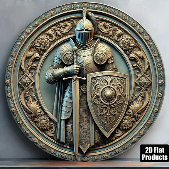 HELLOYOUNG Medieval Knight with Sword Shield Retro Metal Tin Sign 8x8 Inch Vintage Wall Art Decor for Home Bar Garage Man Cave