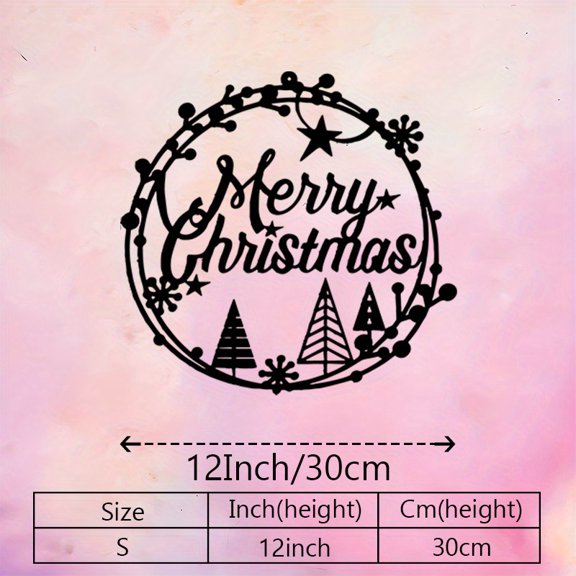 HELLOYOUNG Merry Christmas Metal Wall Decor - Elegant Script Lettering with Pine Trees & Stars Indoor/Outdoor Holiday Decoration for Entryway Christmas Gift Sturdy Construction Festive Sign