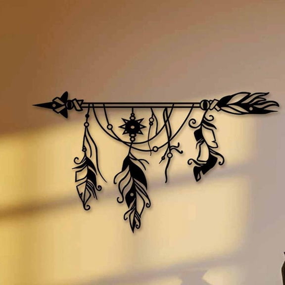 HELLOYOUNG Metal Arrow Wall Art, 1 Pack Exquisite Iron Wall Decor, Rustic Hanging Ornament for Living Room Bedroom Garden Yard, Indoor Outdoor Hangable Sculpture