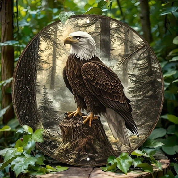 HELLOYOUNG Metal Bald Eagle Wall Decor, Rustic Vintage Sign for Garage Cafe Office, American Flag Art Gift, Home Outdoor Hanging Tin Poster