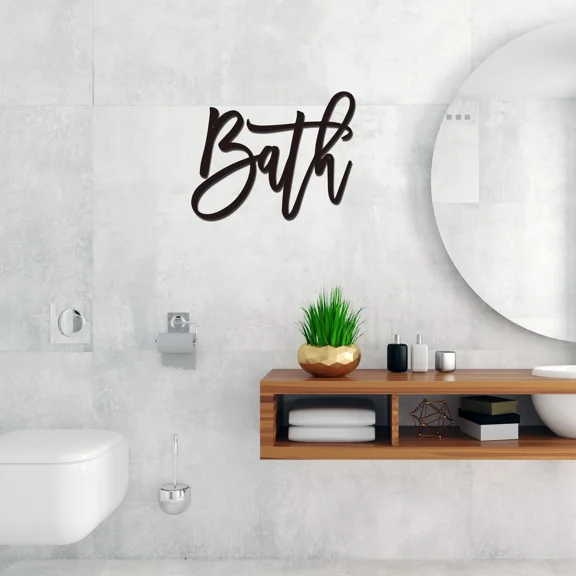 HELLOYOUNG Metal Bath Word Wall Decor Modern Farmhouse Bathroom Sign, Powder Room Wall Art Atmosphere Pendants Retroom Decor for Rustic Farmhouse Bath