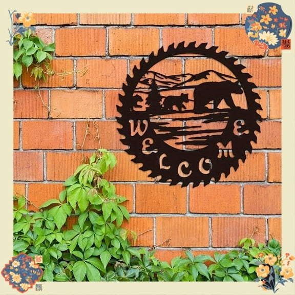HELLOYOUNG Metal Bear Welcome Plaques & Signs Wall Decor for Home Garden Outdoor Beautify The Space Rustproof Silhouette Art Hanging Ornament