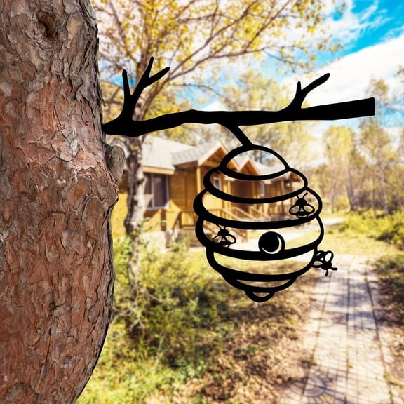 HELLOYOUNG Metal Bee Hive Stake Garden Decor Iron Art Silhouette Outdoor Ornament Branch Goblin Yard Art Rustproof Lawn Stake