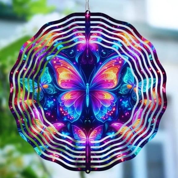 HELLOYOUNG Metal Blue Butterfly Wind Spinner Spinfinity Wind Sculpture Metallic Wind Chimes for Yard and Garden Decoration Outdoor Kinetic Art