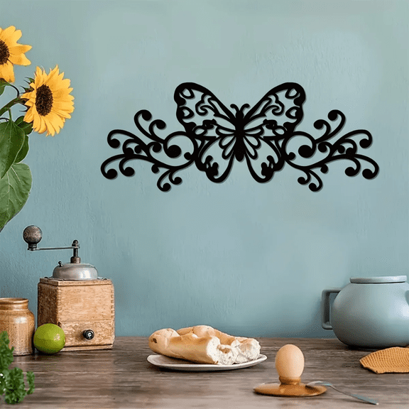 HELLOYOUNG Metal Butterfly Wall Art, Scroll Decor Wall Hanging for Home Decor and Nursery, Beautiful Ornamental Ironwork, 1pc Decorative Sculpture