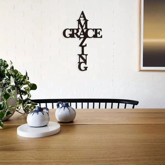 HELLOYOUNG Metal Cross Wall Art Christian Decor Amazing Grace Metal Wall Hanging for Living Room Bedroom Office Modern Farmhouse Aesthetic Rustic Iron Sign