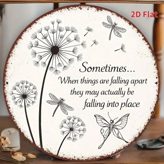 HELLOYOUNG Metal Dandelion Butterfly Wall Art, 2D Nature-Inspired Home Decor with Positive Message for Living Room Bedroom, Unique Modern Tin Sign Decoration