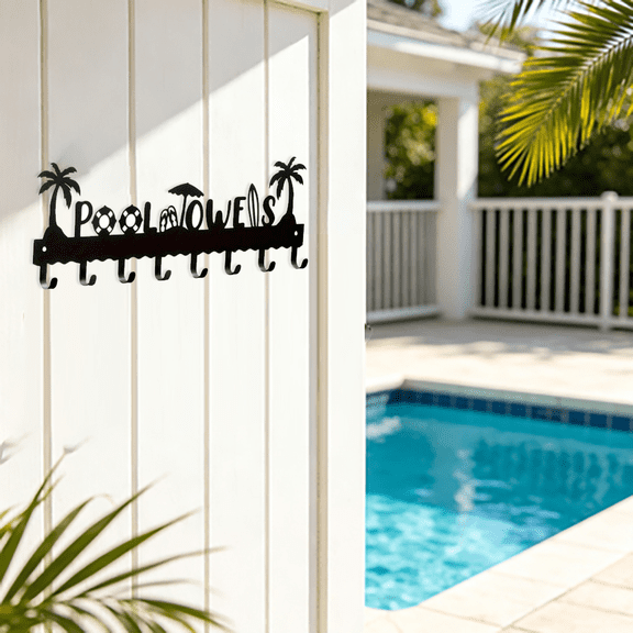 HELLOYOUNG Metal Decorative Wall Hook, 13x41cm Beach Palm Tree Silhouette Hanging Rack, Heavy Duty Wall Mount Towel Holder for Outdoor Backyard