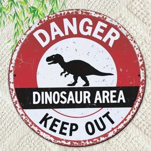 HELLOYOUNG Metal Dinosaur Danger Sign 8x8 Inch, Vintage Rustic Tin Wall Art Plaque, Funny Warning Sign for Outdoor Garden Patio Decor, Weather-Resistant Metal Sign