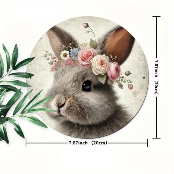 HELLOYOUNG Metal Easter Bunny Wreath Sign Rustic Farmhouse Wall Decor Vintage Spring Porch Art 8x8 Inch