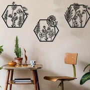 HELLOYOUNG Metal Flower Wall Art 3 Piece Set Art of Murals Charming Floral Decor Accents for Living Room Bedroom Office, Nature-Inspired Wall Sculptures Standing Out Decorative Plaques
