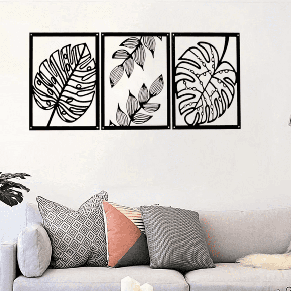 HELLOYOUNG Metal Flower Wall Decor Set of 3 Modern Home Ornament for Living Room Bedroom, Beyond Modern Iron Art Decor for Indoor Outdoor Spaces