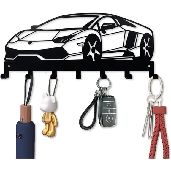 HELLOYOUNG Metal Key Holder for Wall 7-Hook Organizer - Black Entryway Key Hanger with Rustproof Steel, Stylish and Practical for Front Door, Car Keys, Home Office & Coat Hooks Easy Mount