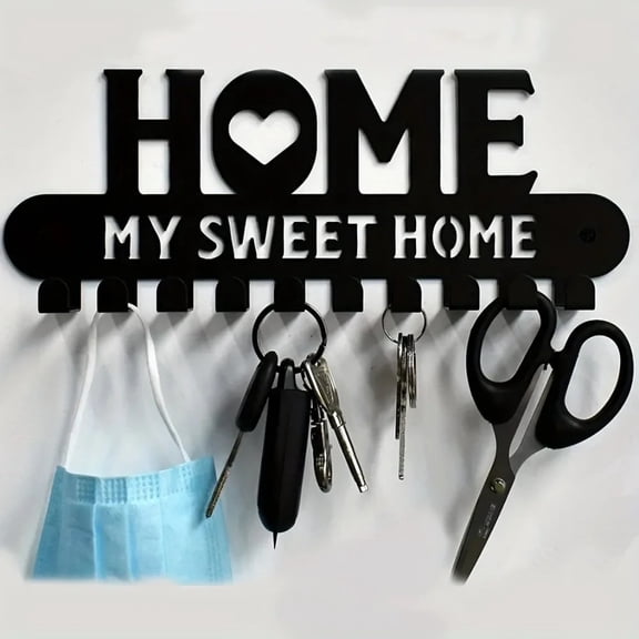 HELLOYOUNG Metal Key Holder Wall Mounted, Sweet Home Coat Rack with Hooks for Front Door Entryway, Durable Iron Wall Organizer for Keys, Hats, Coats, Kitchen Storage