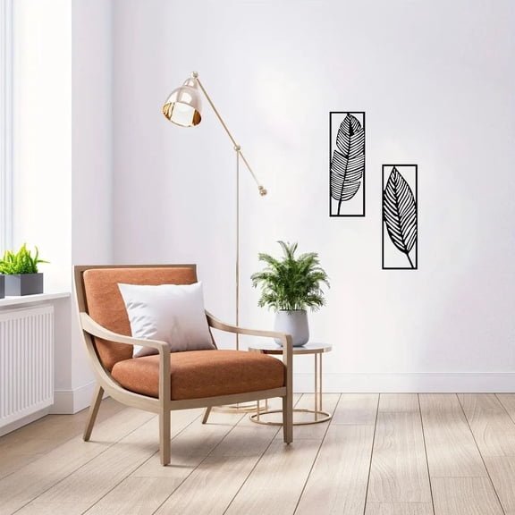 HELLOYOUNG Metal Leaf Wall Art Set of 2, Black Iron Leaves Wall Decor, Modern Metal Sculpture for Living Room Indoor Home, Wall Hanging Metal Art