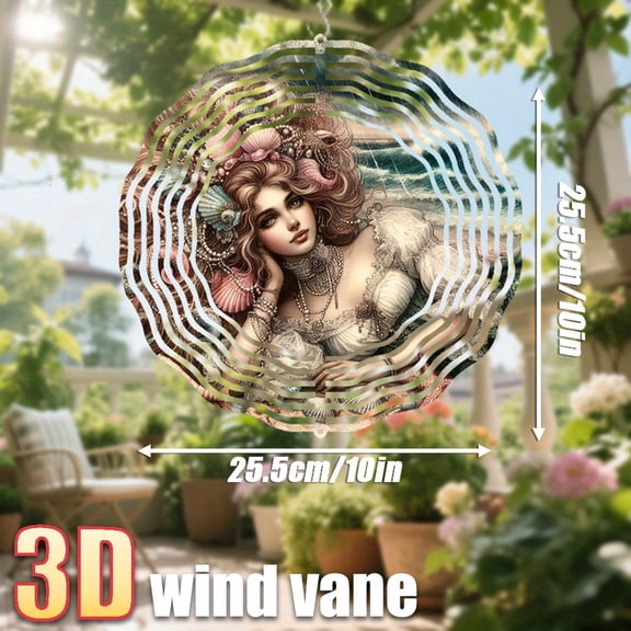 HELLOYOUNG Metal Mermaid Wind Chime OutdoorLarge 10-Inch 3D Wind Chimes for Garden360 Rotating Hook with Waves & Shells DesignSoothing Sound Gift for Wedding Christmas
