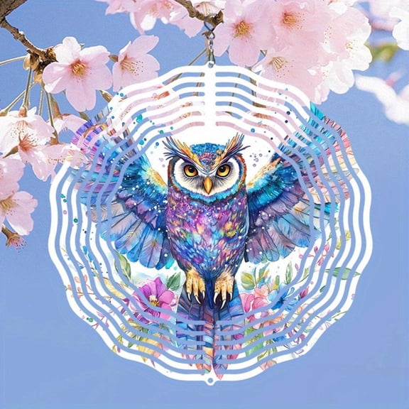 HELLOYOUNG Metal Owl Wind Spinner 10 Inch Colorful Outdoor Garden Hanging Decor Rotating Windmill Yard Art Bird Deterrent Patio Gift for Nature Lovers