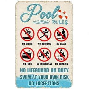 HELLOYOUNG Metal Pool Rules Sign Rust-Proof Outdoor Swimming Safety Warning Decor for Backyard Patio Wall