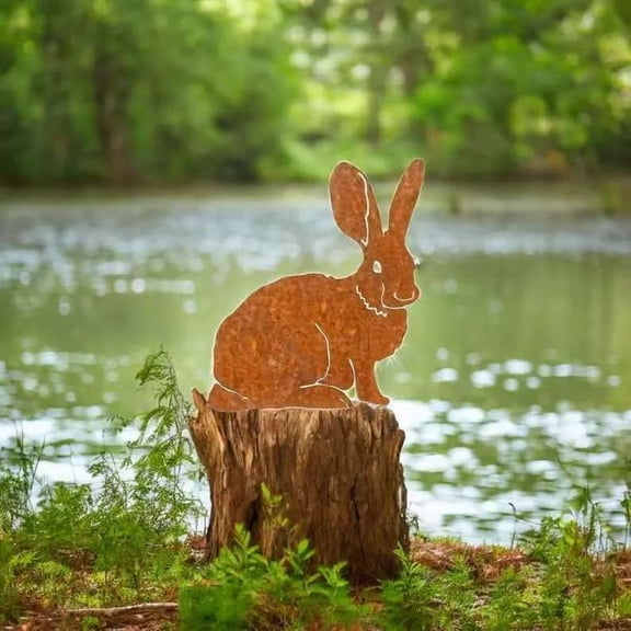 HELLOYOUNG Metal Rabbit Statue Outdoor Decor, Spring Easter Holiday Gift for Garden Lawn Patio with Rustic Iron Craftsmanship